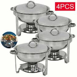 1/2/4x Round Chafing Dish Buffet Chafer Warmer Set withLid 5 Quart, Stainless Steel