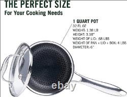 1 Quart Hybrid Pot with Glass Lid Non Stick Saucepan, Easy to Clean, Oven Safe