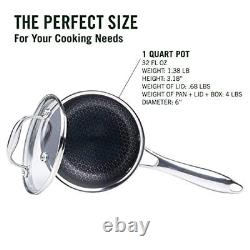 1 Quart Hybrid Stainless Steel Pot With Glass Lid Stay Cool Handle Nonstick Dish