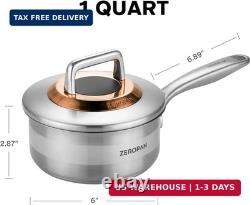 1 Quart Stainless Steel Saucepan with Lid, 6 Inch Hybrid Nonstick Sauce Pan, Smal
