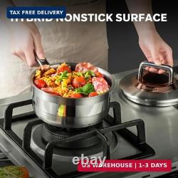 1 Quart Stainless Steel Saucepan with Lid, 6 Inch Hybrid Nonstick Sauce Pan, Smal