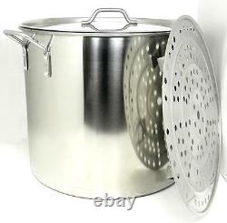 100 QT QUART Stainless Steel Stock Brewing Pot Lid Tamale Steamer Rack BA79/100