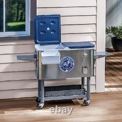 100-Quart Tommy Bahama Stainless Steel Hard Cooler, Drain Plug, Locking Casters