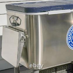 100-Quart Tommy Bahama Stainless Steel Hard Cooler, Drain Plug, Locking Casters