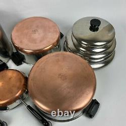 10pc Revere Ware 1801 Copper Bottom Set Pots Pans with Lids 2 to 8 Quart & 7 VTG