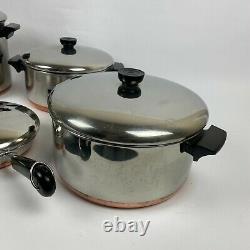 10pc Revere Ware 1801 Copper Bottom Set Pots Pans with Lids 2 to 8 Quart & 7 VTG