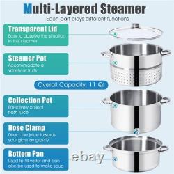 11-Quart Stainless Steel Steam Juicer, 3-Piece Fruit & Vegetable Juicer Steamer