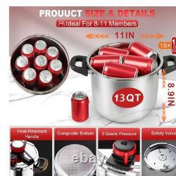 12 Quart Stainless Steel Pressure Cooker Canner 18/8 3-IN-1 Large Pressure