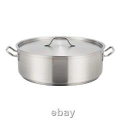 15-Quart Stainless Steel Brazier Pan with Cover, Silver