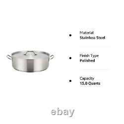 15-Quart Stainless Steel Brazier Pan with Cover, Silver