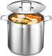 16 Quart Brushed Stainless Steel Stockpot With Lid Heavy Duty Induction Pot Fo