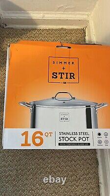 16 Quart Stainless Steel Stock Pot with Tempered Glass Lid