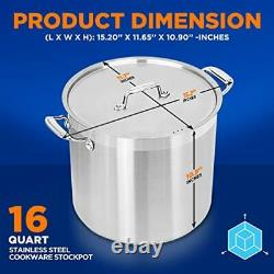 16-Quart Stainless Steel Stockpot 18/8 Food Grade Heavy Duty Large Stock Po