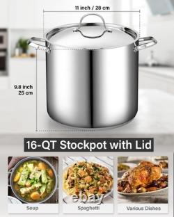 18/10 Stainless Steel Stockpot 16-Quart, Classic Deep Cooking Pot Canning Coo
