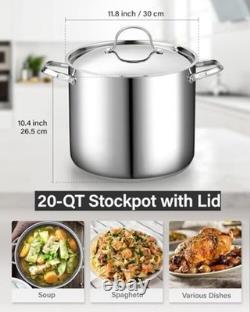 18/10 Stainless Steel Stockpot 20-Quart, Classic Deep Cooking Pot 20 Quarts