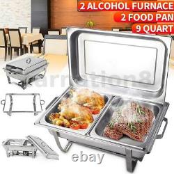 2 Packs 9 Quart Stainless Steel Chafing Dish Buffet Trays Chafer With Warmer