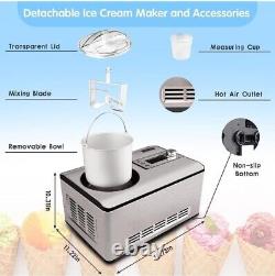 2 Quart Ice Cream Maker with Compressor Stainless Steel LCD Display