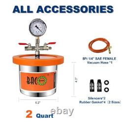 2 Quart Stainless Steel Vacuum Chamber Kit Compatible Resin Silicone Epoxy