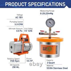 2 Quart Stainless Steel Vacuum Chamber with Acrylic Lid & Pump Included