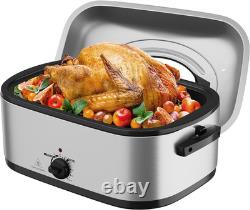 24 Quart Stainless Steel Electric Turkey Roaster Oven with Visible Lid Silver
