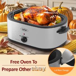 24 Quart Stainless Steel Electric Turkey Roaster Oven with Visible Lid Silver