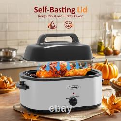 24 Quart Stainless Steel Electric Turkey Roaster Oven with Visible Lid Silver