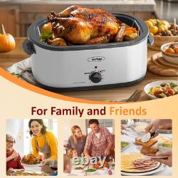 24 Quart Stainless Steel Electric Turkey Roaster Oven with Visible Lid Silver