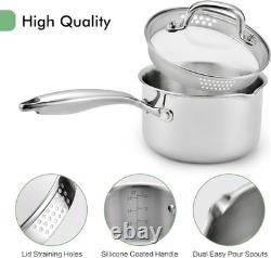 3.5 Quart Stainless Steel Pot Saucepan with Glass Strainer Lid, Sauce Pot wit