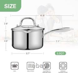 3.5 Quart Stainless Steel Pot Saucepan with Glass Strainer Lid, Sauce Pot wit