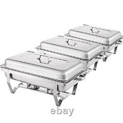 3 Packs 9.5 Quart Stainless Steel Chafing Dishes Rectangular Chafer Set