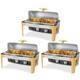3 Packs Roll Top Chafing Dish Buffet Set Gold Accent Nsf 9 Quart Stainless Steel