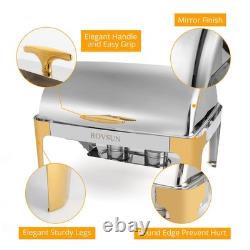 3 Packs Roll Top Chafing Dish Buffet Set Gold Accent NSF 9 Quart Stainless Steel