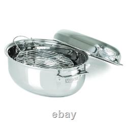 3-Ply Oval Roasting Pan, 8.5 Quart, Stainless Steel Kitchen Cookware with Met