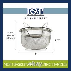 3-Quart Stainless Steel Mesh Strainer with Folding Handles Dishwasher Safe