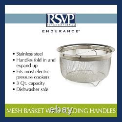 3-Quart Stainless Steel Mesh Strainer with Folding Handles Dishwasher Safe