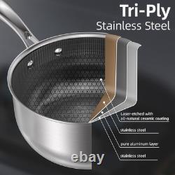 3 Quart Stainless Steel Saucepan, Nonstick Sauce Pan, Ceramic Suce Pot with Temp