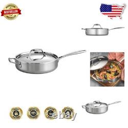 3-Quart Stainless Steel Saute Pan with Lid, Tri-Ply, NSF Certified