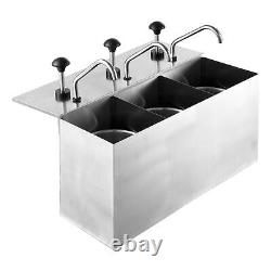 3 buckets 11 Quart Stainless Steel Condiment Pump Station Sauce Dispenser Pump