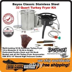32 Quart Stainless Steel Turkey Fryer 59K BTU Round Burner Up to 18 lb Birds