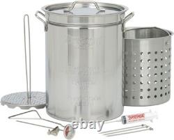 32 Quart Stainless Steel Turkey Fryer 59K BTU Round Burner Up to 18 lb Birds