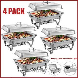 4 PCS 9.5 Quart Stainless Steel Chafing Dish Buffet Trays Chafer Dish Set Silver