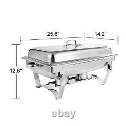 4 PCS 9.5 Quart Stainless Steel Chafing Dish Buffet Trays Chafer Dish Set Silver