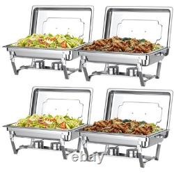 4 Pack Buffet Chafing Dishes Set 8 Quart Stainless Steel, Elegant Food Warmers