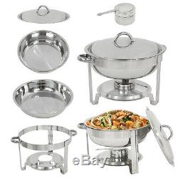 4 Pack Round Chafing Dish 5 Quart Stainless Steel Full Size Tray Buffet Catering