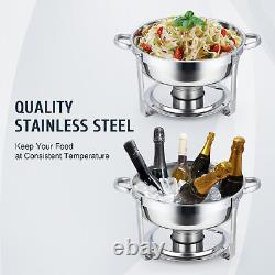 4 Pack Stainless Steel Chafing Dish Kit with 5 Quart Food Pans Fuel Holders Lids