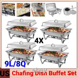 4 Pack of 8 Quart Stainless Steel Chafer Chafing Dish Buffet Set WithWater Pan USA