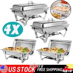 4 Packs Chafing Dish 8 Quart Stainless Steel Full Size Buffet Rectangular Chafer