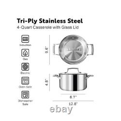 4 Quart Stainless Steel Pot with Lid Fully Clad Tri Ply Stock Pot/Casserole