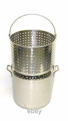 42 qt Quart 10 Gal STAINLESS Steel Stock Pot Shrimp Seafood Steamer Basket Fryer