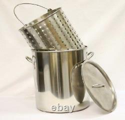 42 qt Quart 10 Gal STAINLESS Steel Stock Pot Shrimp Seafood Steamer Basket Fryer